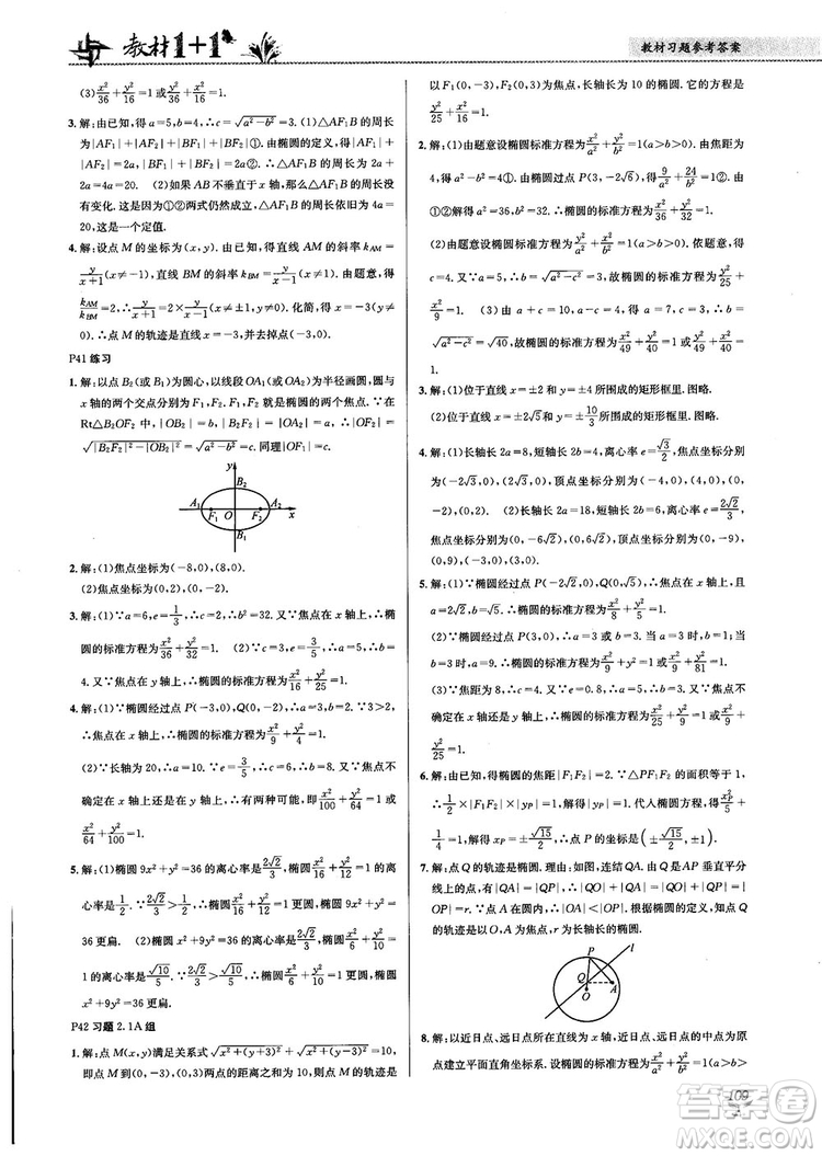 2018教材1+1高中數(shù)學(xué)選修1-1人教A版參考答案