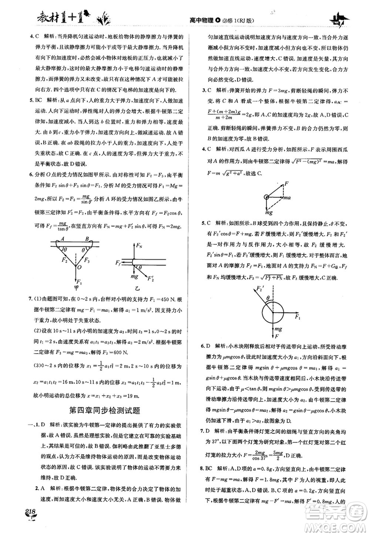 2018教材1+1人人教版高中物理必修1參考答案