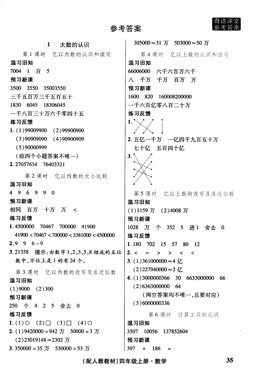 2018秋奇跡課堂數(shù)學(xué)4四年級(jí)上冊(cè)人教版數(shù)法題解參考答案