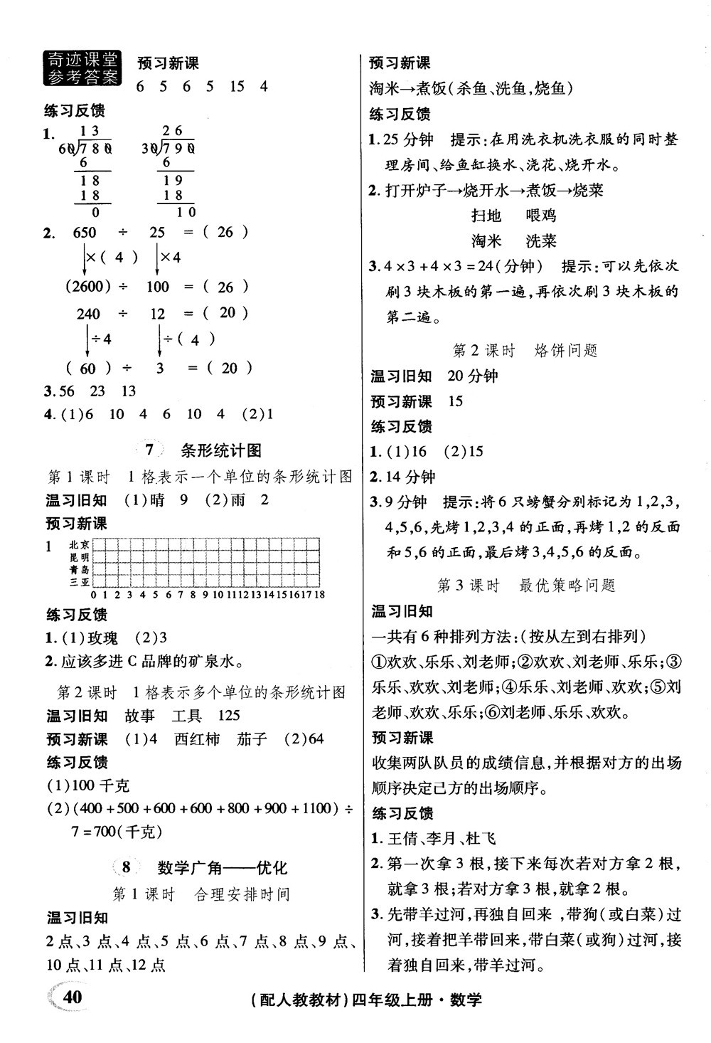 2018秋奇跡課堂數(shù)學(xué)4四年級(jí)上冊(cè)人教版數(shù)法題解參考答案