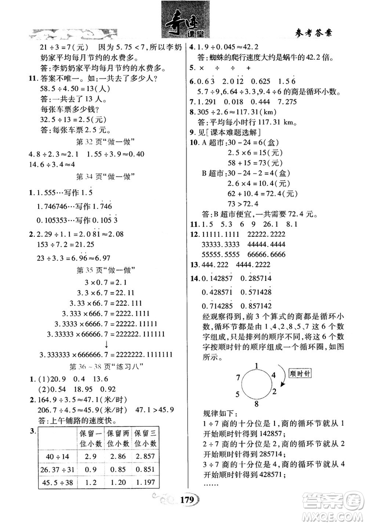 數(shù)法題解2018奇跡課堂數(shù)學(xué)5五年級上冊人教版參考答案