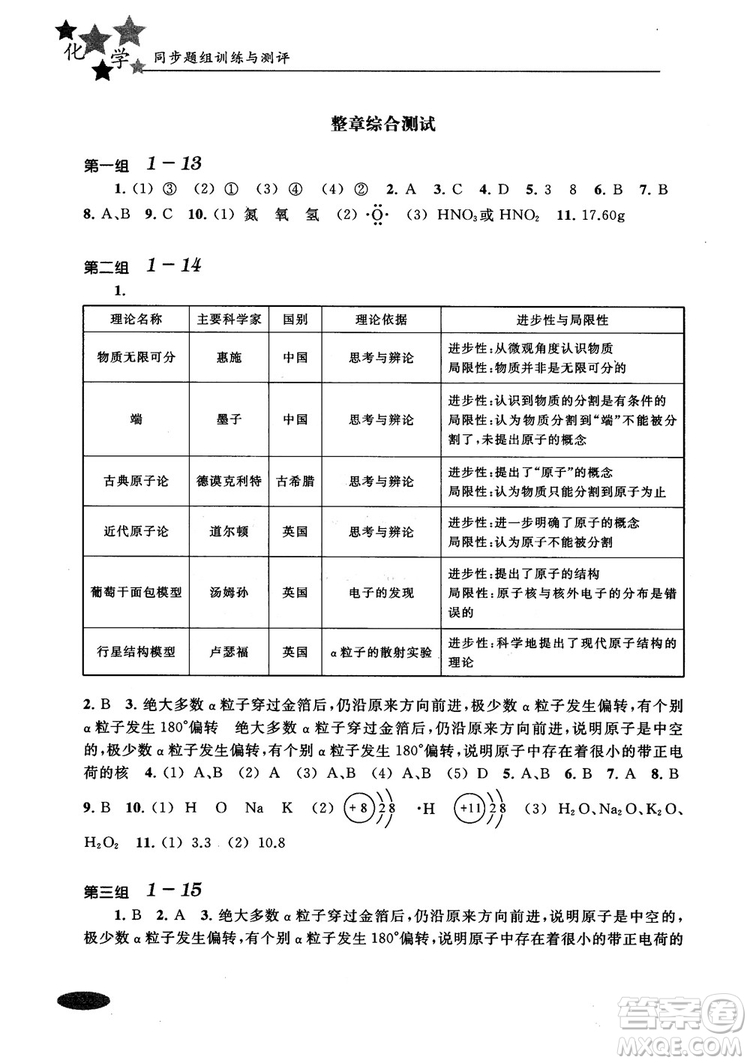 2018年高中五星級同步題組訓練與測評高一年級第一學期化學參考答案