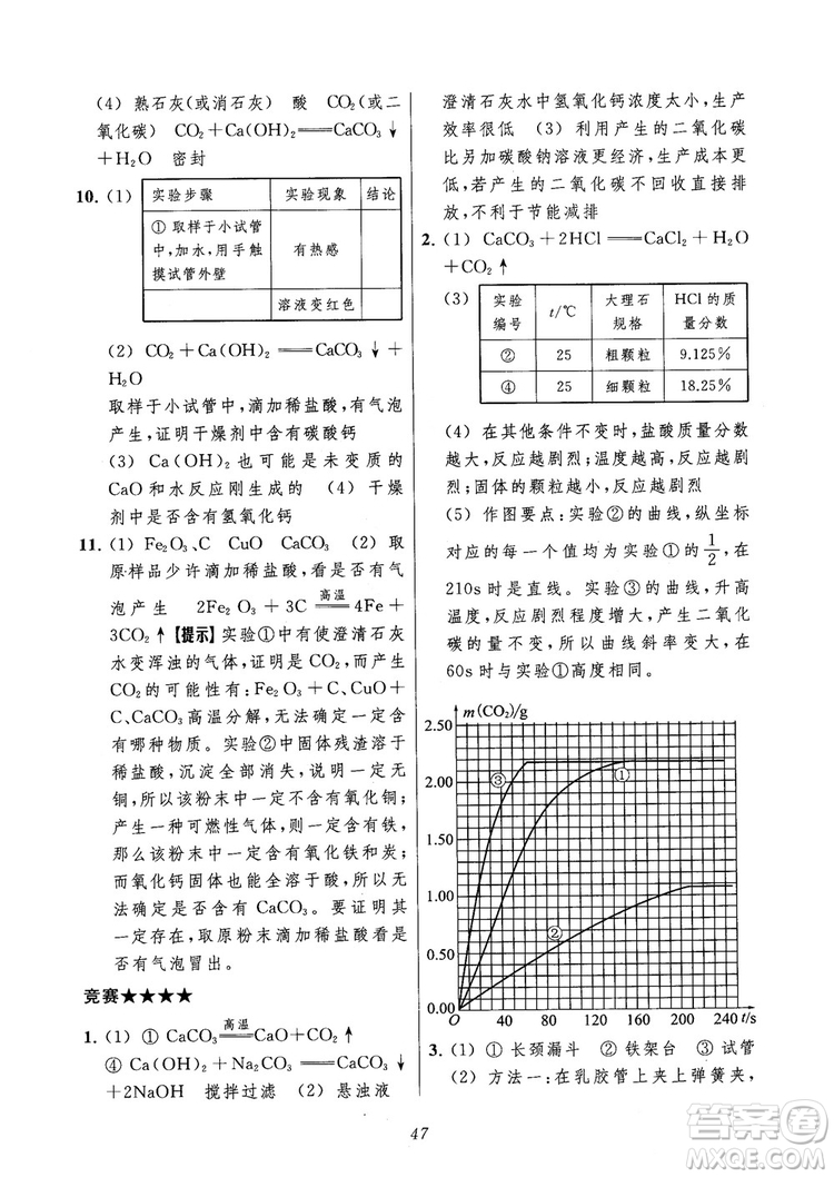 2018年常春藤初中四星級(jí)題庫化學(xué)參考答案