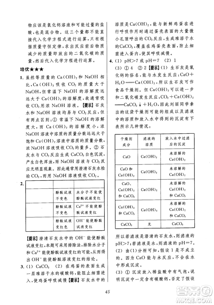 2018年常春藤初中四星級(jí)題庫化學(xué)參考答案