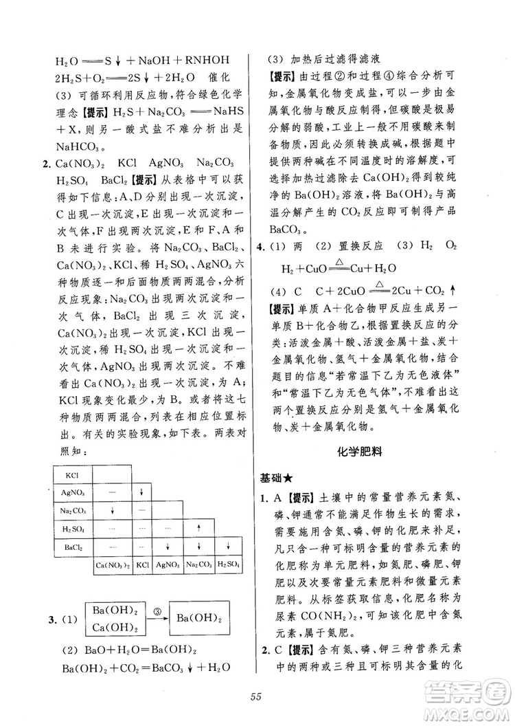 2018年常春藤初中四星級(jí)題庫化學(xué)參考答案