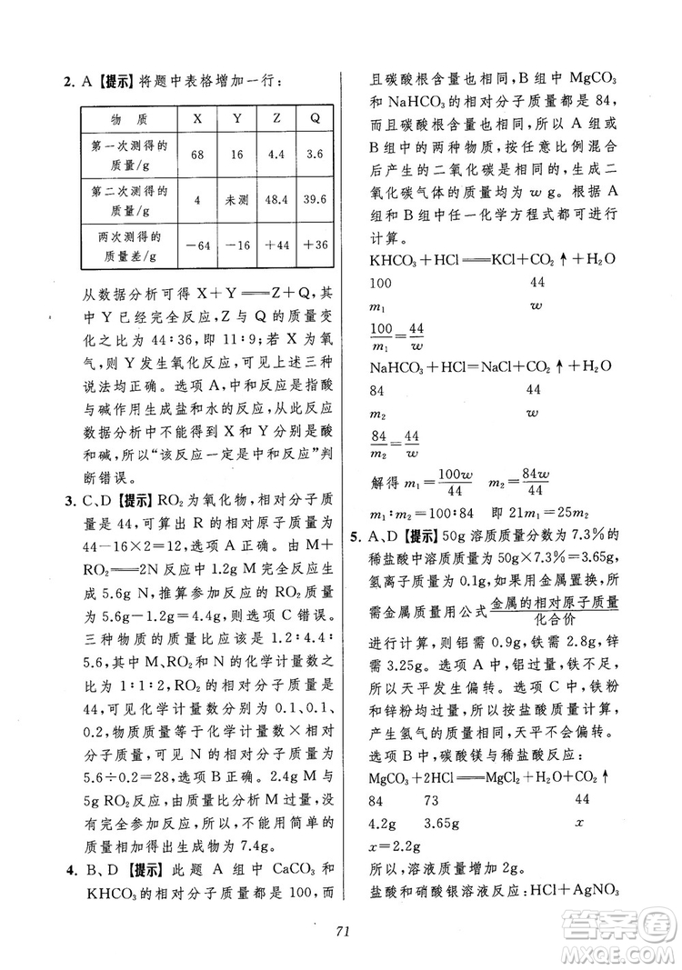 2018年常春藤初中四星級(jí)題庫化學(xué)參考答案