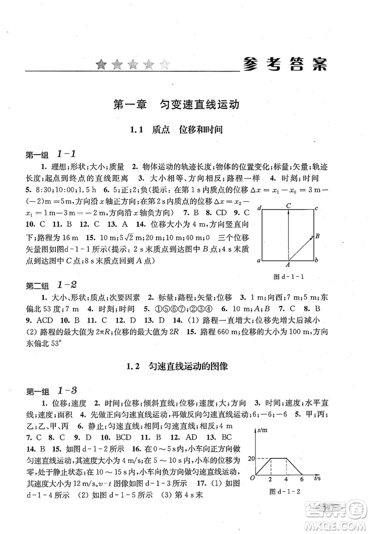 2018年高中五星級同步題組訓(xùn)練與測評高一年級第一學(xué)期物理參考答案