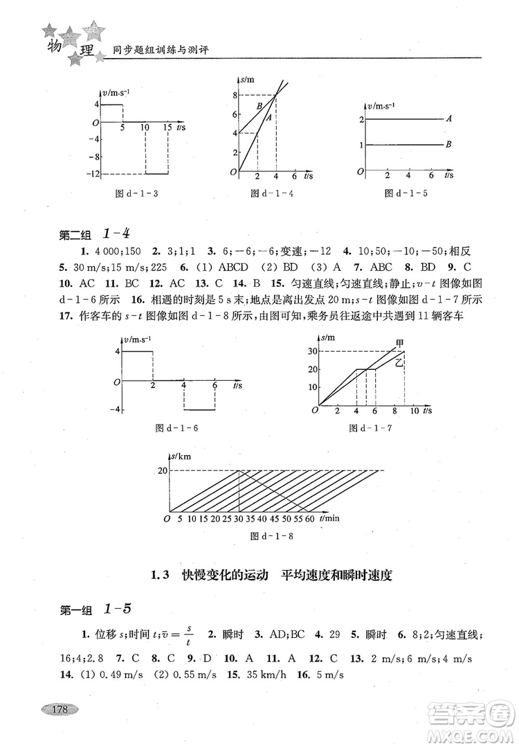 2018年高中五星級同步題組訓(xùn)練與測評高一年級第一學(xué)期物理參考答案