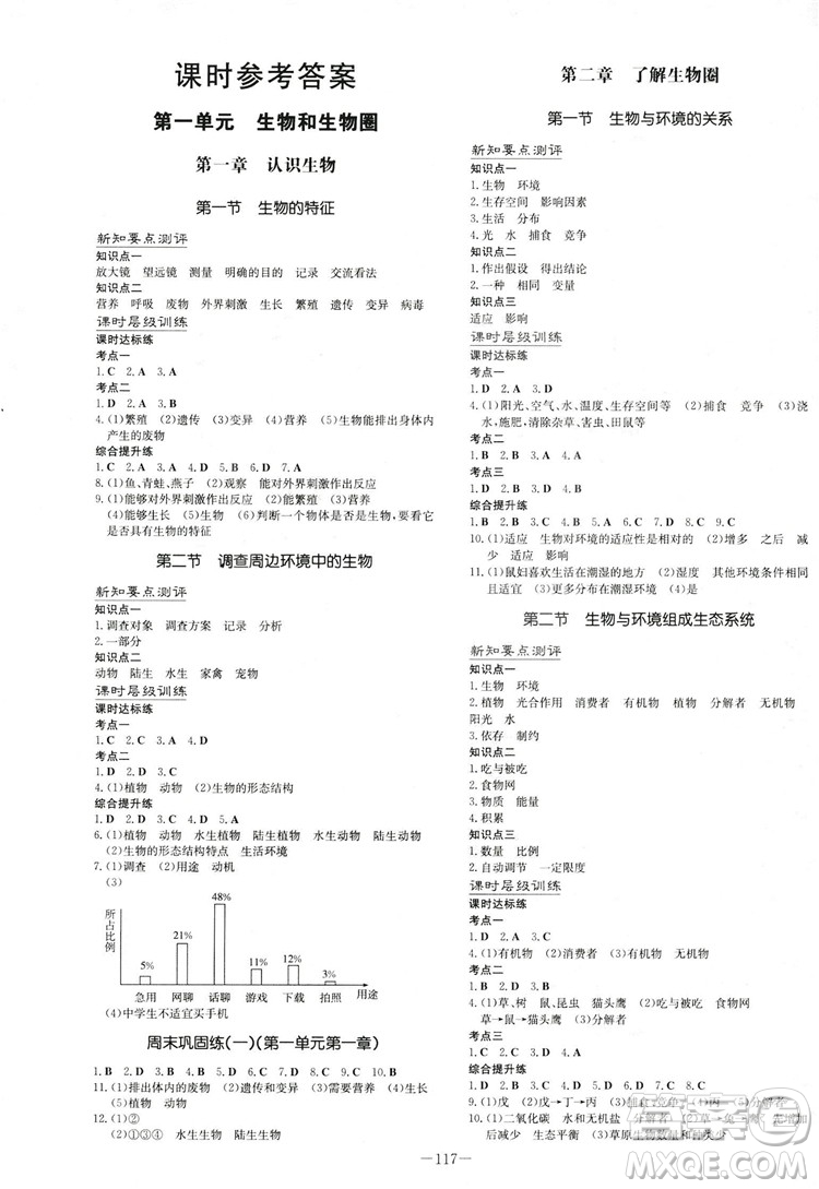 2019版導(dǎo)與練練案課時作業(yè)本生物七年級上冊人教版答案