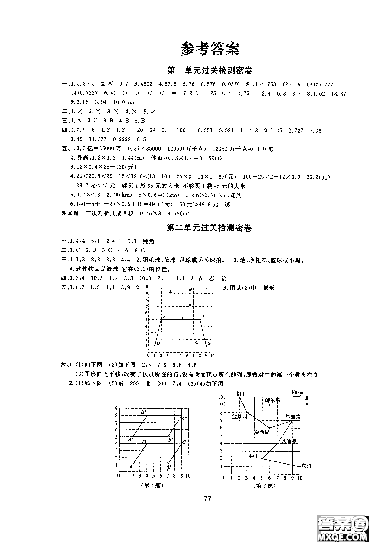 2018秋陽光同學一線名師全優(yōu)好卷五年級上冊數學人教版參考答案