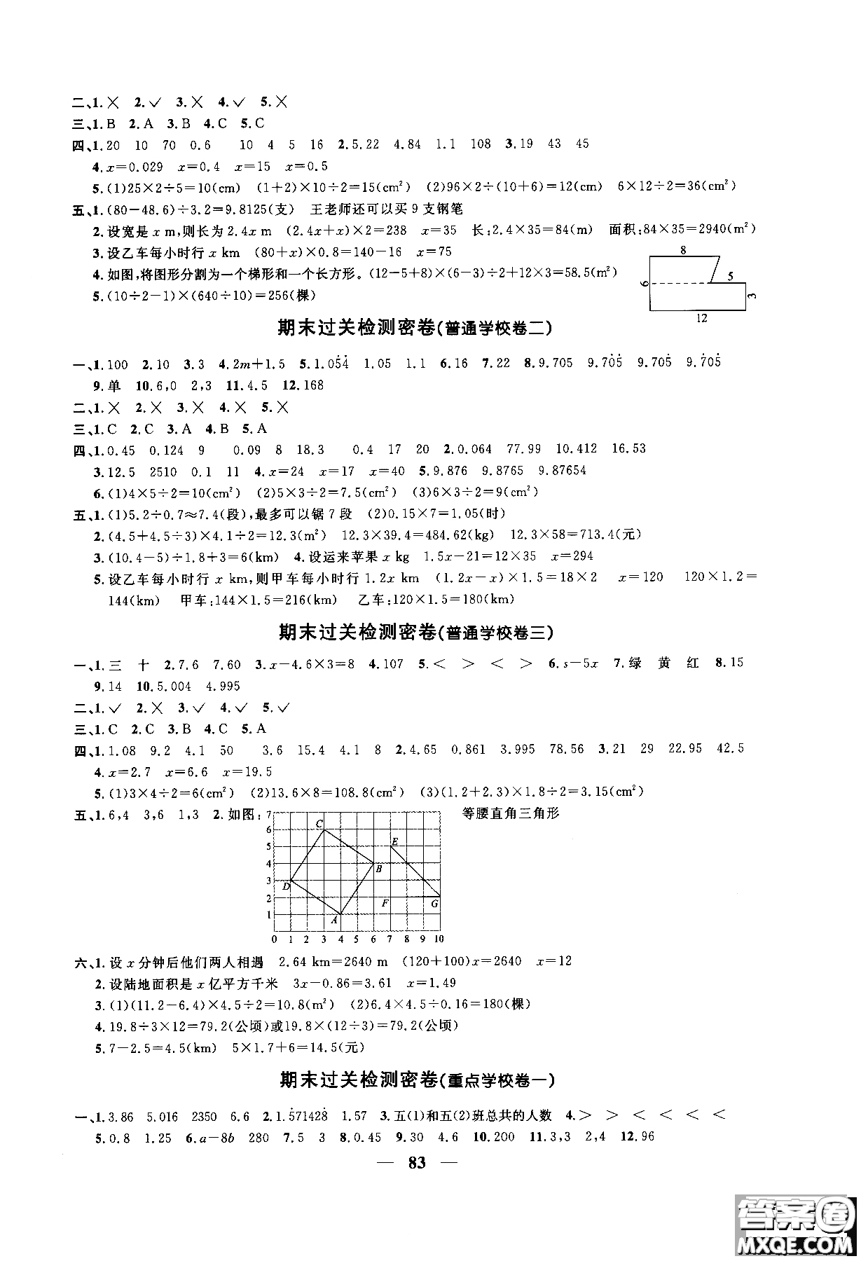 2018秋陽光同學一線名師全優(yōu)好卷五年級上冊數學人教版參考答案