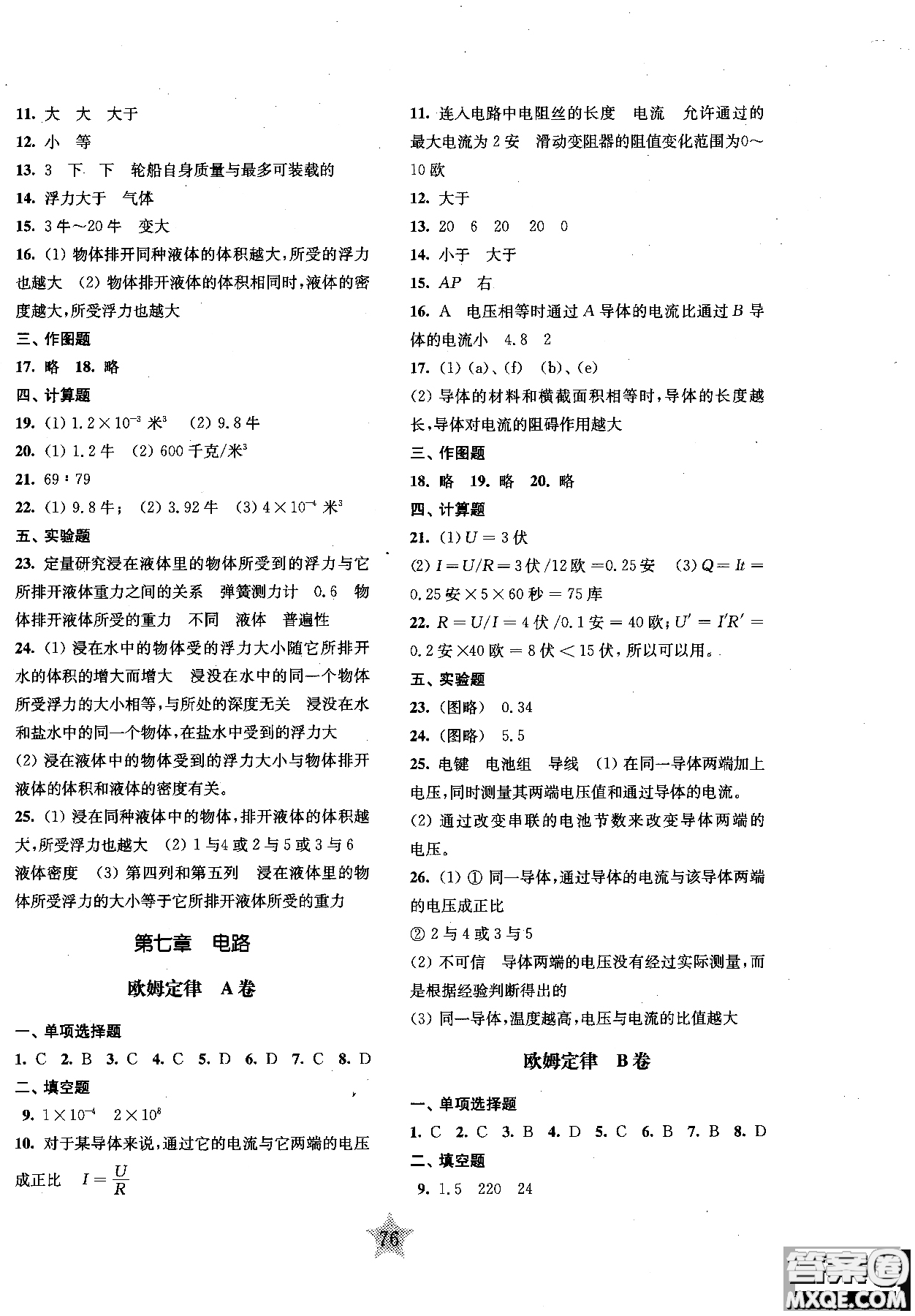 2018年交大之星學(xué)業(yè)水平單元測(cè)試卷物理九年級(jí)參考答案