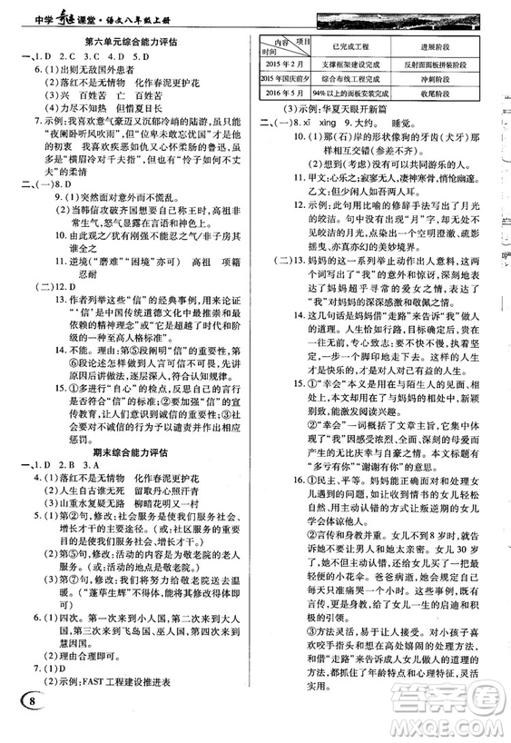 中學奇跡課堂2018秋英才教程八年級語文上冊語文版答案