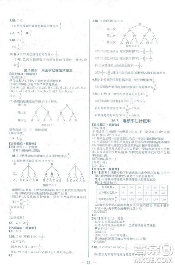 人教版2018數(shù)學(xué)課時(shí)練九年級(jí)上冊(cè)數(shù)學(xué)課時(shí)練同步學(xué)歷案答案