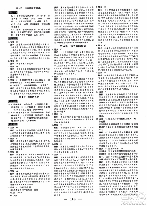 2019衡水重點中學(xué)高考調(diào)研同步精講精練新課標(biāo)版生物必修1參考答案