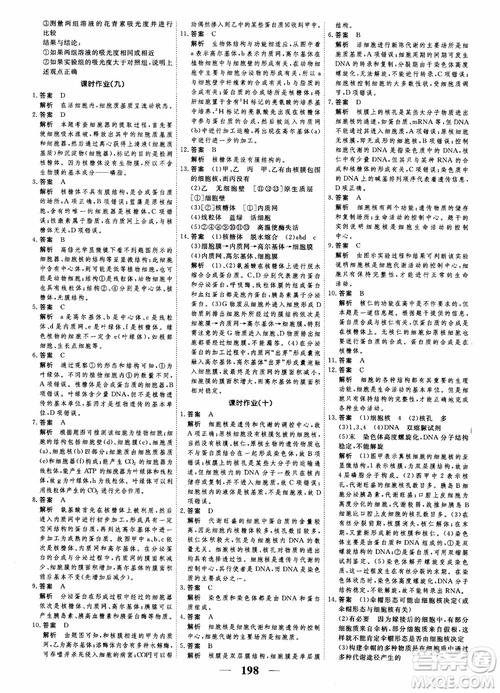 2019衡水重點中學(xué)高考調(diào)研同步精講精練新課標(biāo)版生物必修1參考答案