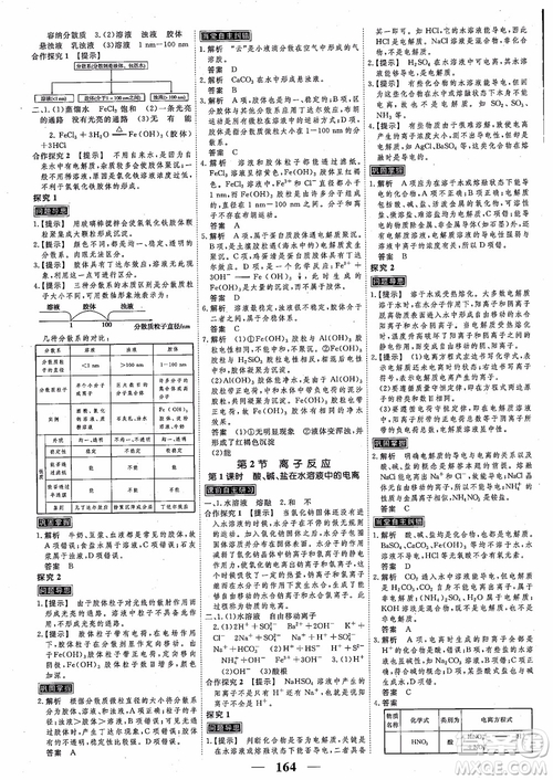 高考調(diào)研2018衡水重點(diǎn)中學(xué)同步精講精練新課標(biāo)版化學(xué)必修1參考答案