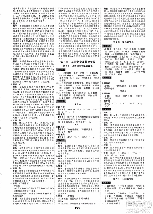 衡水重點中學(xué)高考調(diào)研2018同步精講精練新課標版生物必修2參考答案