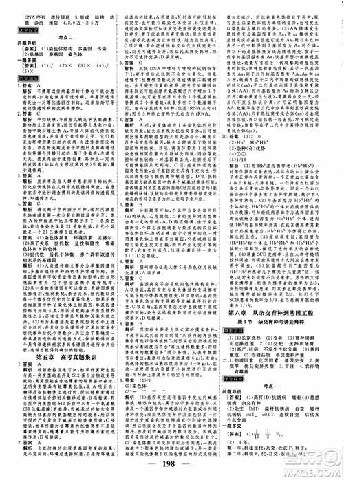 衡水重點中學(xué)高考調(diào)研2018同步精講精練新課標版生物必修2參考答案