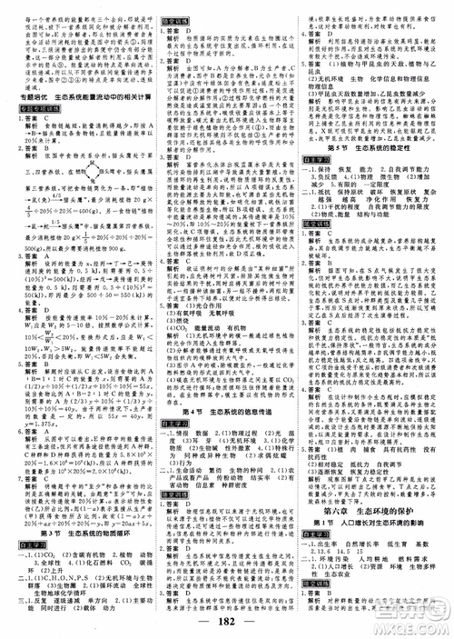 2018衡水重點(diǎn)中學(xué)同步精講精練新課標(biāo)人教版高考調(diào)研生物必修3參考答案