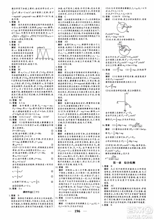 2018衡水重點中學(xué)同步精講精練高考調(diào)研新課標(biāo)版物理必修1參考答案