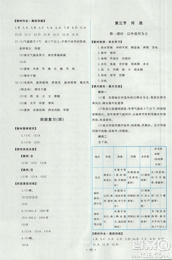 2018秋八年級(jí)上冊(cè)地理能力培養(yǎng)與測(cè)試人教版參考答案