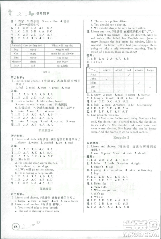 2018優(yōu)化設(shè)計(jì)六年級(jí)上冊(cè)英語PEP福建專版人教版答案