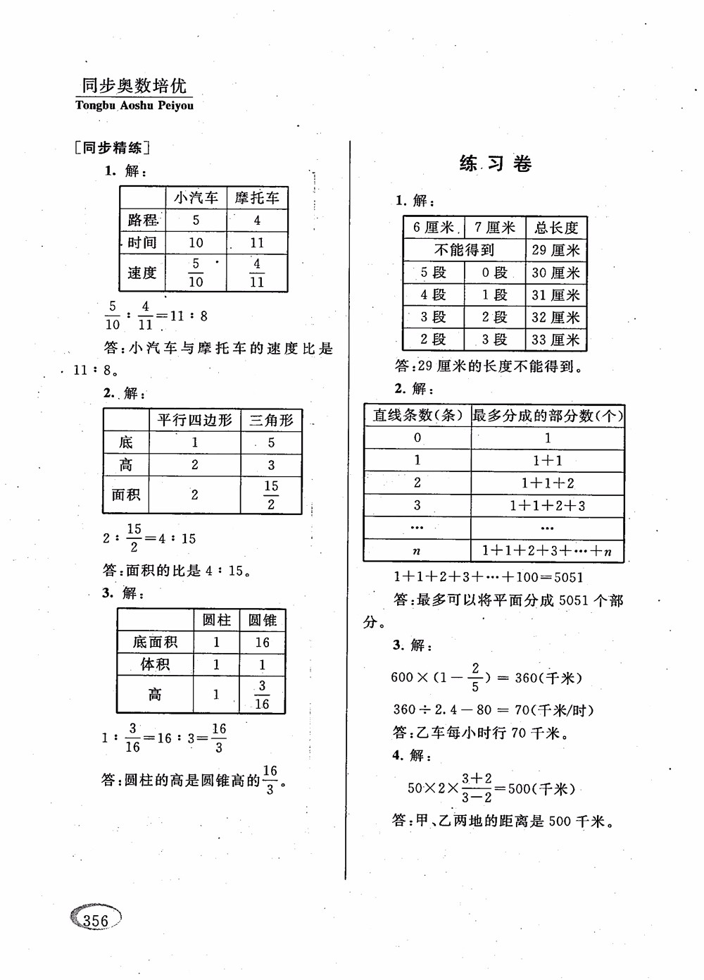 2018年新課程標準同步奧數培優(yōu)小學生六年級人教版參考答案