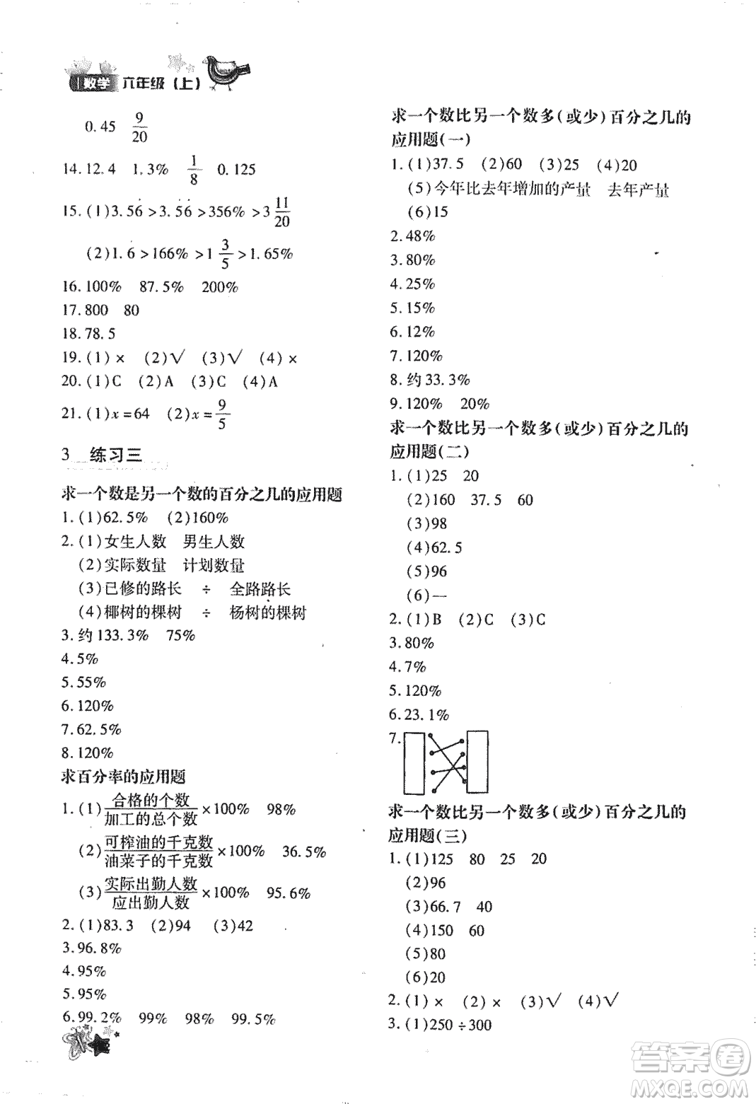 優(yōu)化設(shè)計課課練2018版六年級數(shù)學(xué)上冊人教版參考答案