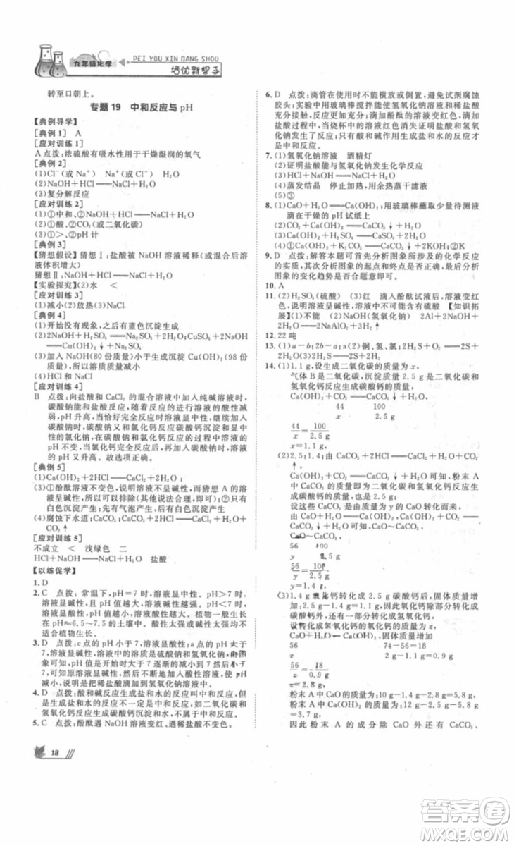 2018年崇文教育培優(yōu)新幫手初中化學9年級參考答案