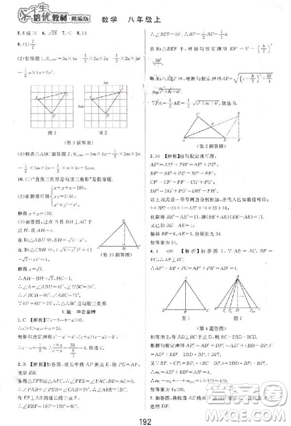 2018秋尖子生培優(yōu)教材精編版數(shù)學八年級上冊參考答案