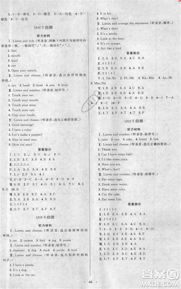 2018年新課標(biāo)學(xué)習(xí)目標(biāo)與檢測三年級英語上冊人教版答案