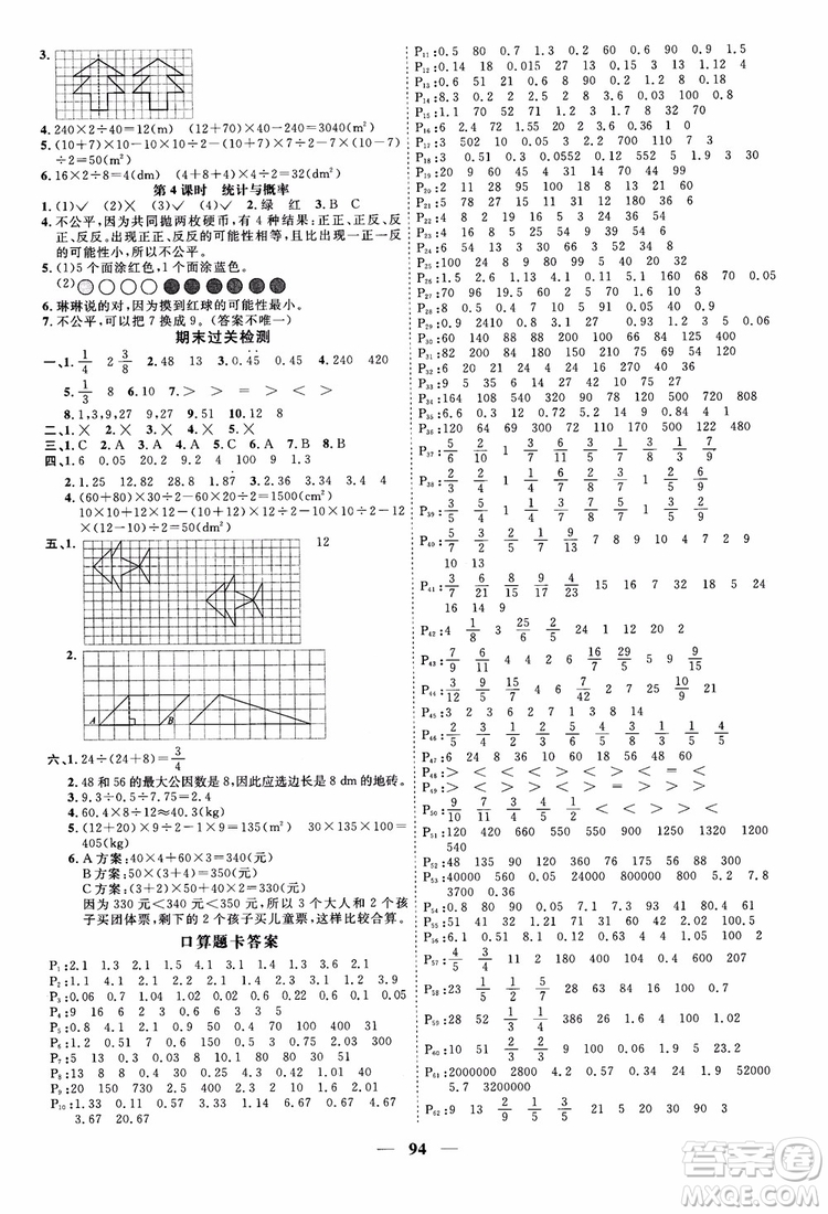 2018年陽(yáng)光同學(xué)課時(shí)優(yōu)化作業(yè)本五年級(jí)上數(shù)學(xué)北師大版BS參考答案