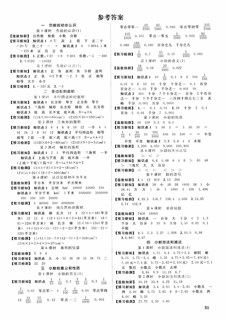 2018秋陽(yáng)光同學(xué)課時(shí)優(yōu)化作業(yè)五年級(jí)上數(shù)學(xué)SJ蘇教版參考答案