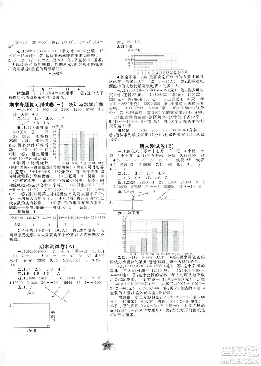 2018秋新課程學(xué)習(xí)與測(cè)評(píng)單元雙測(cè)四年級(jí)數(shù)學(xué)上冊(cè)A版人教版答案