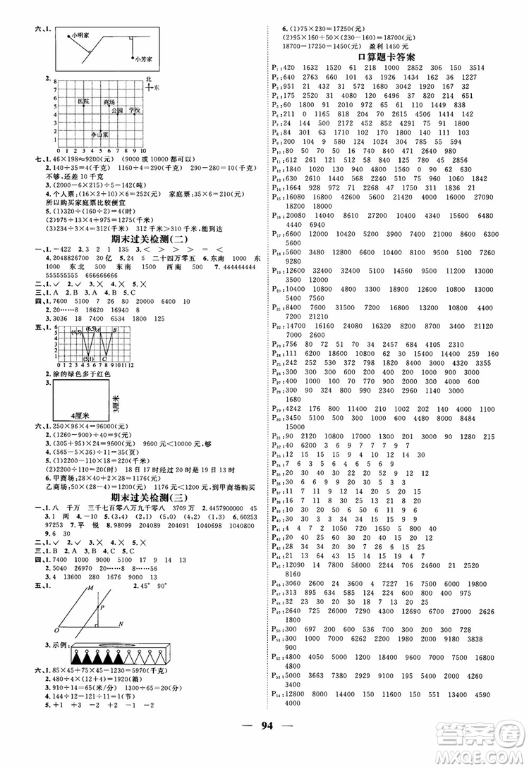 2018新版陽光同學(xué)四年級上冊數(shù)學(xué)課時優(yōu)化作業(yè)BS北師大版參考答案