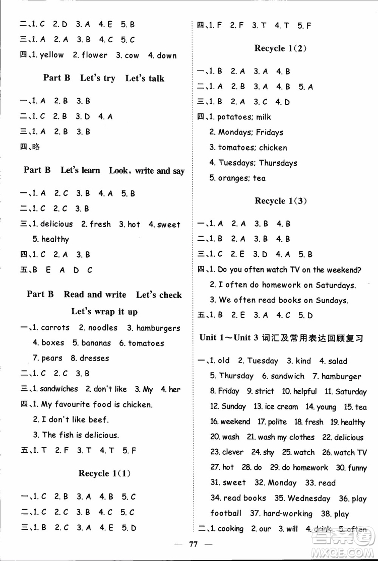 2018秋陽光同學五年級上冊英語課時優(yōu)化作業(yè)人教版參考答案