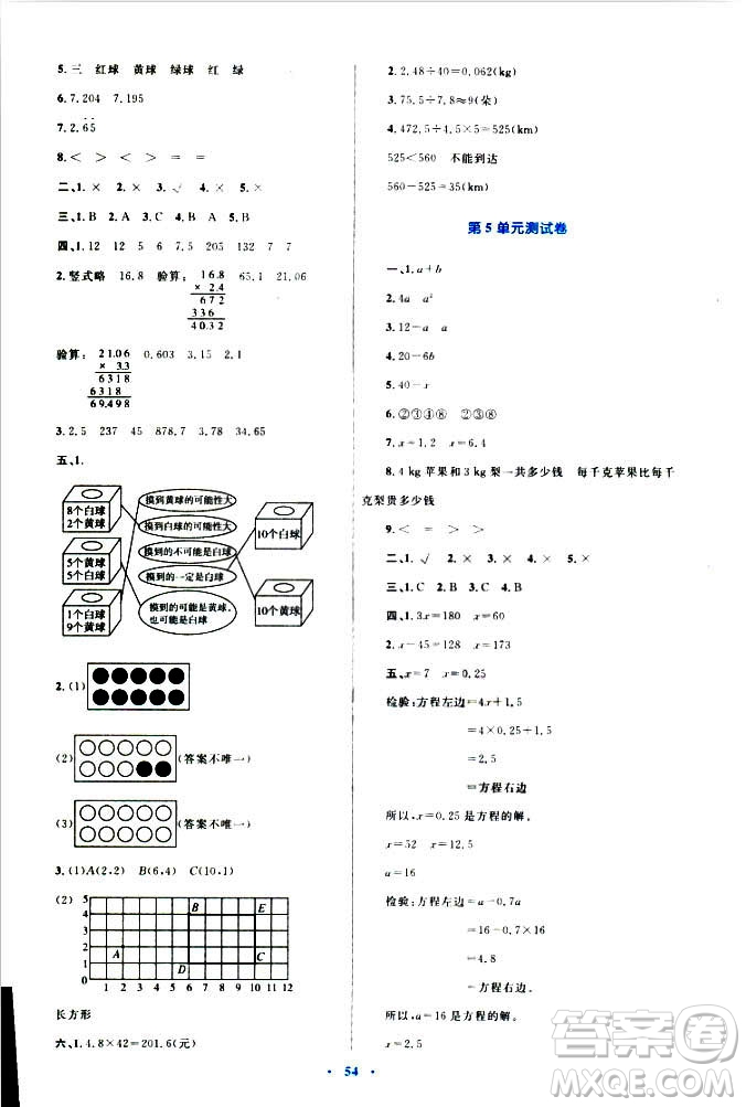 2018年新課標(biāo)小學(xué)同步學(xué)習(xí)目標(biāo)與檢測5年級數(shù)學(xué)上冊人教版答案