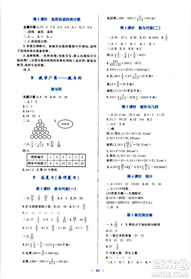 2018年新課標(biāo)小學(xué)同步學(xué)習(xí)目標(biāo)與檢測6年級數(shù)學(xué)上冊人教版答案