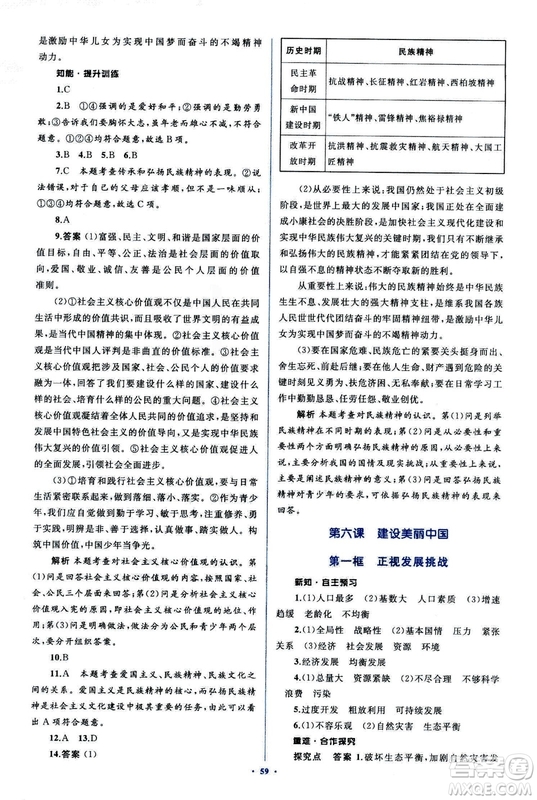 2018人教版學(xué)習(xí)目標與檢測九年級道德與法治全一冊參考答案