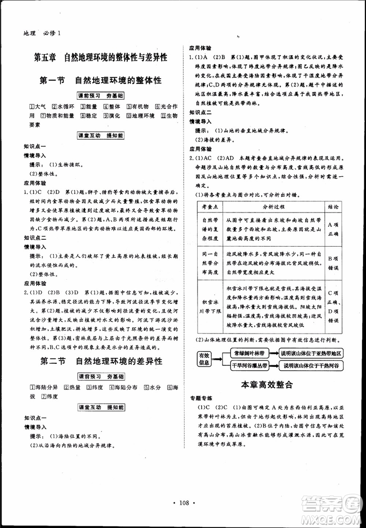 2019金版新學案高一地理必修1高中新課標同步導學參考答案