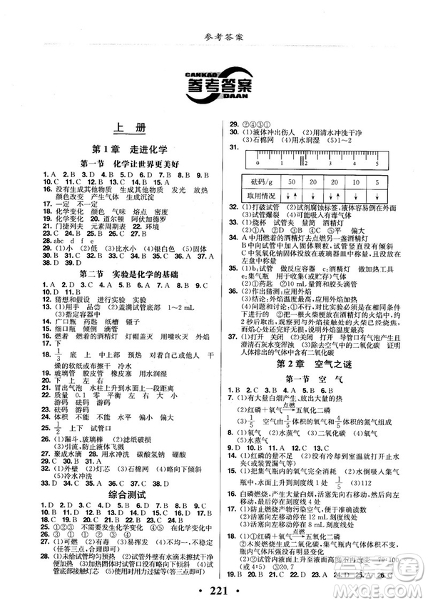 2018版新課改課堂作業(yè)化學(xué)九年級全一冊北京課改版答案