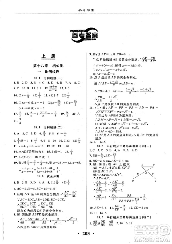 2018版新課改課堂作業(yè)九年級(jí)數(shù)學(xué)全一冊(cè)北京課改版參考答案