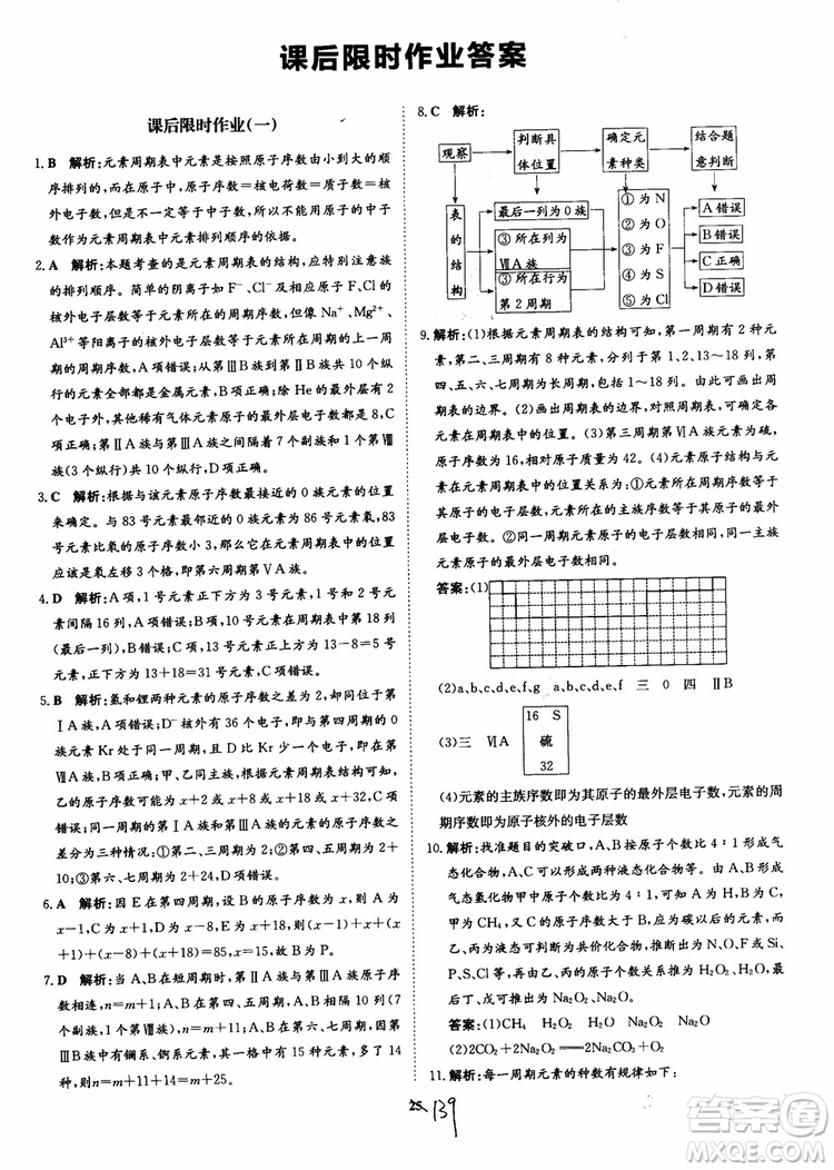 2018年?duì)钤獦騼?yōu)質(zhì)課堂化學(xué)必修2參考答案