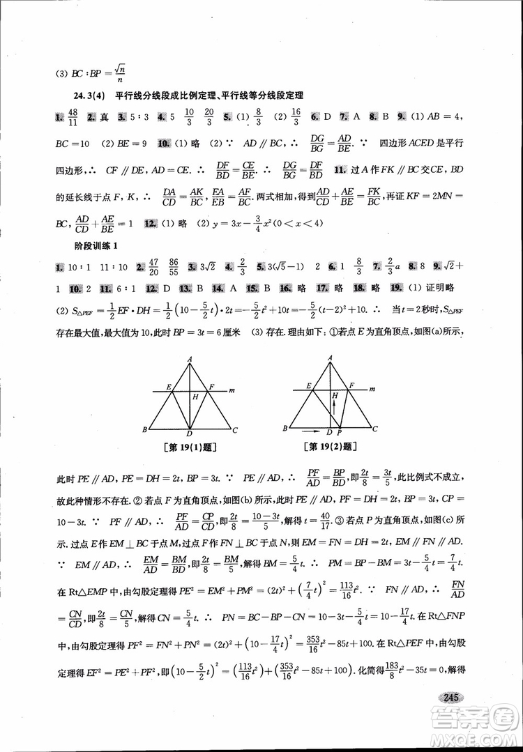 2018年新思路輔導(dǎo)與訓(xùn)練數(shù)學(xué)9年級(jí)第二版參考答案