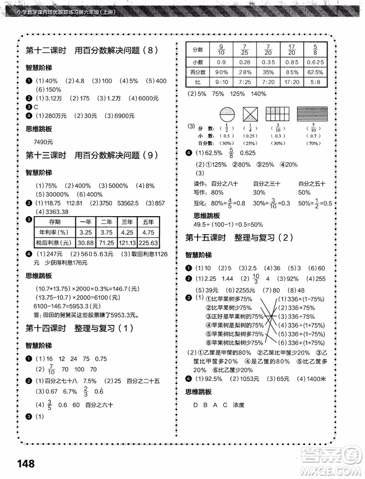 2018年小學(xué)數(shù)學(xué)課內(nèi)培優(yōu)跟蹤練習(xí)冊六年級上冊參考答案