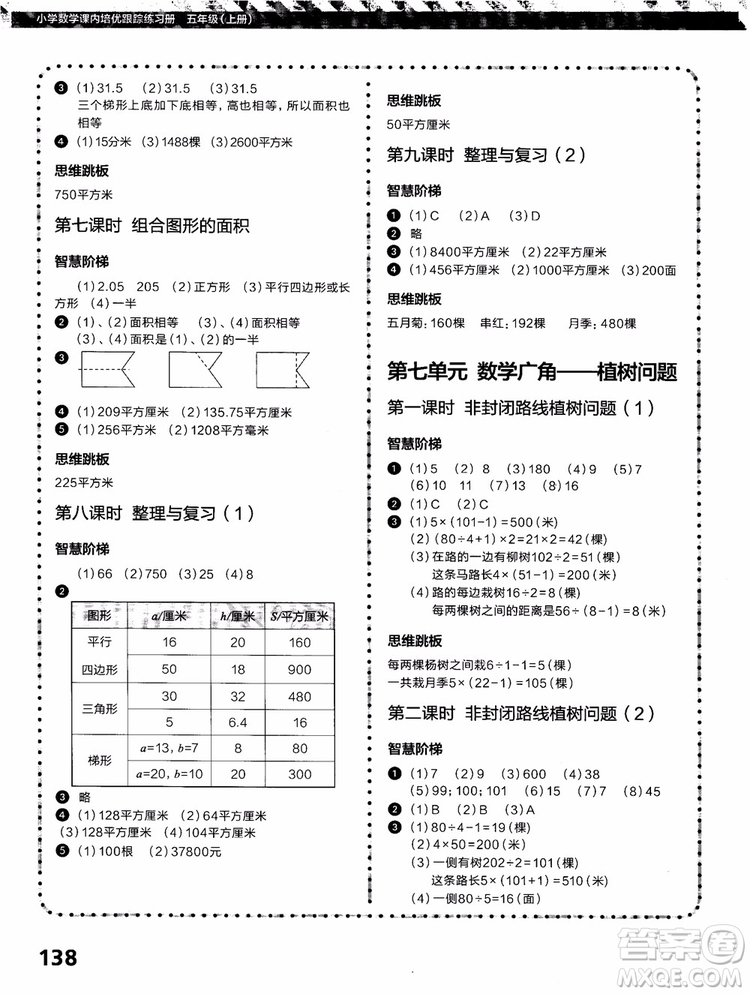 2018年學而思培優(yōu)小學數(shù)學課內培優(yōu)跟蹤練習冊五年級上冊參考答案