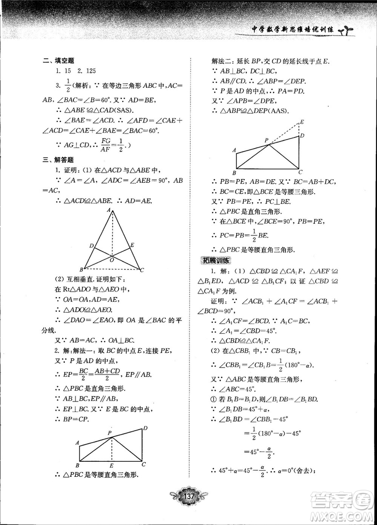 南大勵(lì)學(xué)新思維培優(yōu)訓(xùn)練數(shù)學(xué)八年級參考答案