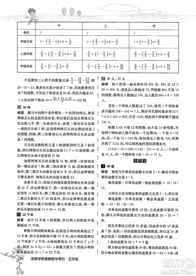 2018年高思學(xué)校競(jìng)賽數(shù)學(xué)導(dǎo)引五年級(jí)詳解升級(jí)版參考答案