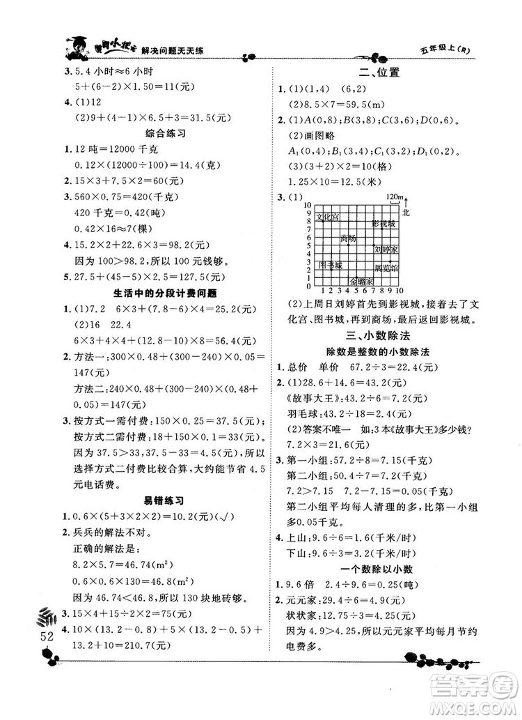 2018新版黃岡小狀元解決問題天天練五年級上冊數(shù)學人教版參考答案